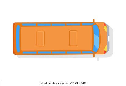 Bus isolated vector icon on white background. View from above. Orange autobus, top, passenger, transportation, public transport. Single illustration object. For poster, postcard, ad, website banner