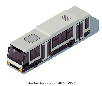 Bus isometric color vector illustration. City public transport infographic. Urban transportation. Autobus tour. Town traffic. Motorbus 3d concept isolated on white background