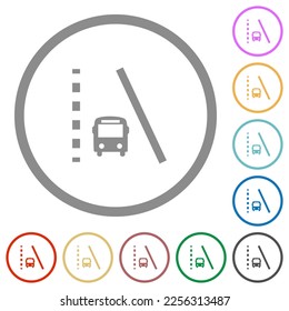 Bus lane flat color icons in round outlines on white background