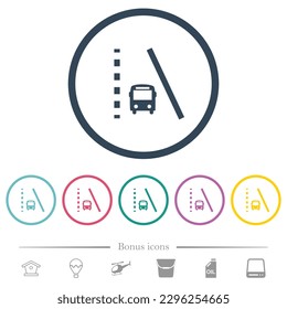 Bus lane flat color icons in round outlines. 6 bonus icons included.
