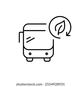 Bus and leaf in renew arrow. Renewable energy sources, green transportation, sustainable city mobility. Pixel perfect vector icon