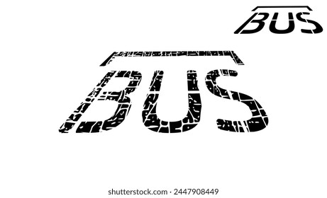 Bus lettering on the road, black isolated silhouette