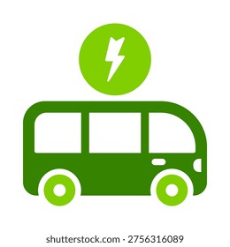 A bus with a lightning badge represents electric public transport. This graphic suits mobility platforms, city transport maps, automotive dashboards, and green travel campaigns