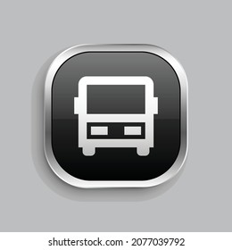 diseño de iconos de línea de bus. Estilo botón brillante rectángulo redondeado aislado en fondo gris. Ilustración del vector