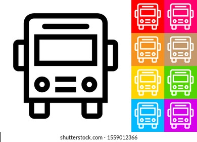 Bus. Line Icon With Different Color Background.