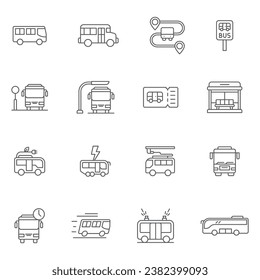 Bus line icon set. linear style sign for mobile concept and web design. Bus icon set vector. Symbol, logo illustration. Vector graphics