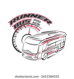 Plantilla del logotipo del autobús. ilustración de un autobús con velocímetro.