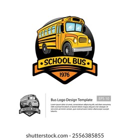 Bus logo template with a vintage style and a school bus illustration.