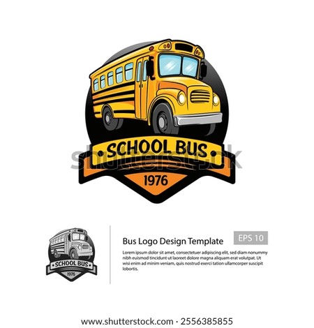 Bus logo template with a vintage style and a school bus illustration.