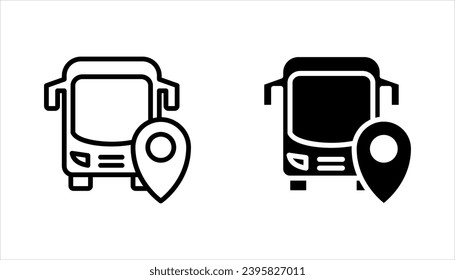 Bus with map pointer graphic icon.  Bus tour transport symbol. vector illustration on white background