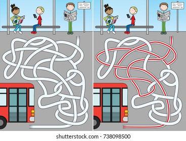 Bus maze for kids with a solution