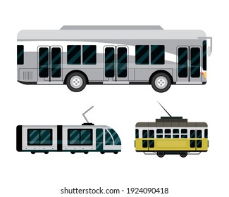 bus metro tram vehicle transport public service icons vector illustration