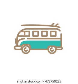 Bus, Mini bus, Surf, board, Icon, Pictogram, Symbol, Flat, Summer