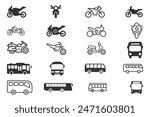 Bus And Motorcycle Transport Icon. Black simple thin line icon vector illustration.