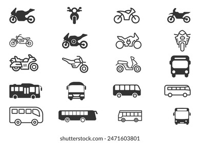  Bus And Motorcycle Transport Icon. Black simple thin line icon vector illustration.