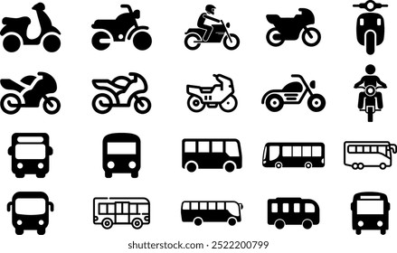 Bus And Motorcycle Transport Icon. Black simple thin line icon vector illustration.