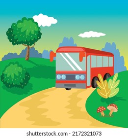 Der Bus hat sich in der Landschaft bewegt