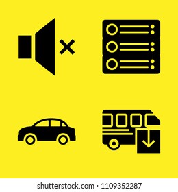 bus, mute, car and router vector icon set. Sample icons set for web and graphic design