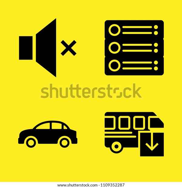 bus, mute, car and router vector icon set.\
Sample icons set for web and graphic\
design