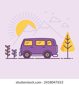 bus with nature logo design graphic illustration