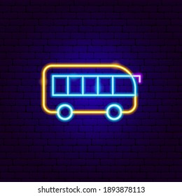 Signo de neón de bus. Ilustración vectorial de la promoción del transporte.