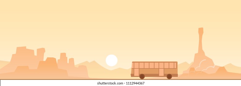 Bus on a Desert Road Scene