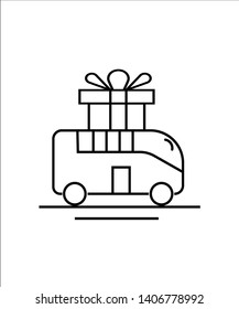 bus on gift icon,vector best line icon.