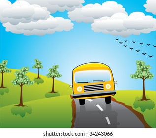 bus on the road, back to school vector