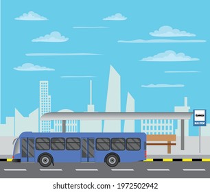 Bus on the bus stop sign vector in the  city