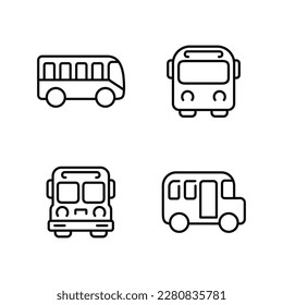 Bus outline icon set isolated on white background