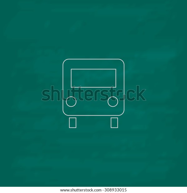 Bus. Outline vector icon. Imitation\
draw with white chalk on green chalkboard. Flat Pictogram and\
School board background. Illustration\
symbol