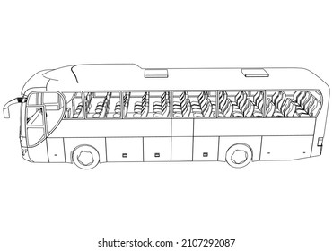Ilustración vectorial de contorno de bus. Aislado en blanco.