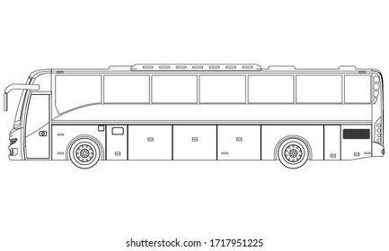 Bus Outline Vector Illustration. Bus Vehicle Template Vector Isolated On White. 