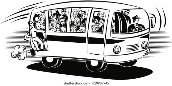 Bus Overloaded Passengers Traveling Stock Vector (Royalty Free ...