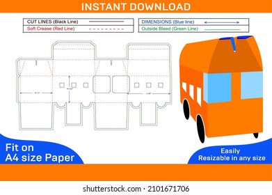 Bus packaging box dieline template and 3D box design