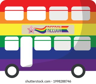 Bus painted with LGBT colors. Free love symbol. LGBT rainbow. Flat design.
