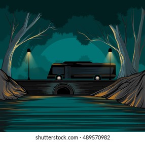 Bus and park vector nature landscape background