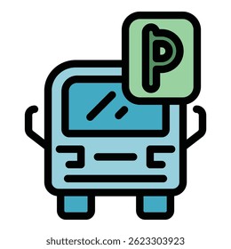 Icono de estacionamiento de autobuses. Icono de Vector de estacionamiento de autobús de contorno para Diseño web aislado sobre fondo blanco