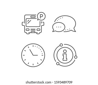 Bus parking line icon. Chat bubble, info sign elements. Auto park sign. Transport place symbol. Linear bus parking outline icon. Information bubble. Vector