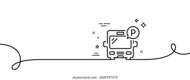 Icono de la línea de estacionamiento del bus. Una línea continua con curl. Auto park sign. Símbolo de lugar de transporte. Cinta de contorno simple de estacionamiento para autobuses. Patrón de curva de bucle. Vector