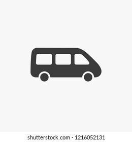 Bus Passenger Van Minivan, Micro Minibus Vector Icon Isolated On White. Transportation Delivery Automobile Concept