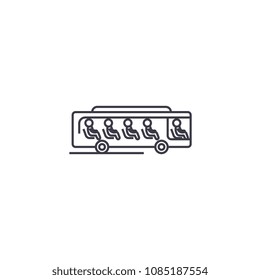bus with passengers vector line icon, sign, illustration on background, editable strokes