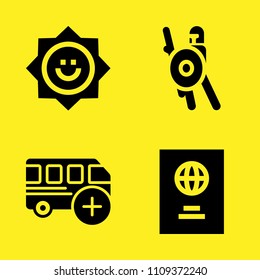 bus, passport, sun and warrior vector icon set. Sample icons set for web and graphic design