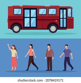 bus and people urban city icons