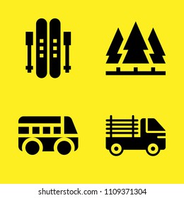 bus, pickup truck, forest and ski vector icon set. Sample icons set for web and graphic design