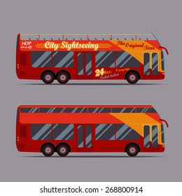 Bus picture, Red double decker travel, sightseeing city visiting, touristic transport, vector illustration, flat style, concept for design