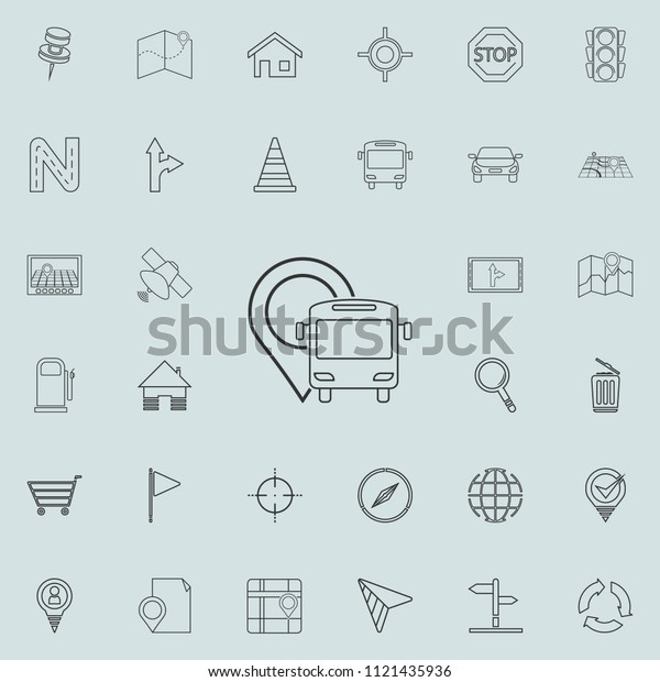 bus and pin
icon. Detailed set of navigation icons. Premium quality graphic
design sign. One of the collection icons for websites, web design,
mobile app on colored
background