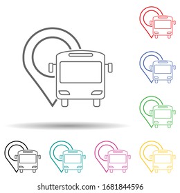 Bus and pin multi color set icon. Simple thin line, outline vector of navigation icons for ui and ux, website or mobile application
