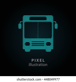 Bus - pixel icon. Vector Illustration. Design logo element. Isolated on black background. It is easy to change to any color.