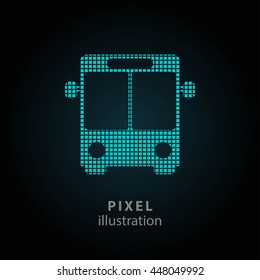 Bus - pixel icon. Vector Illustration. Design logo element. Isolated on black background. It is easy to change to any color.